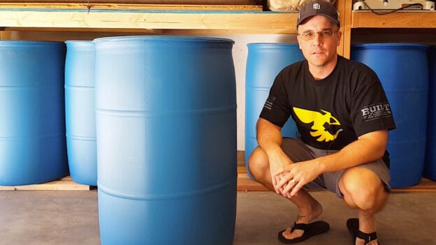 How to store backup water in your garage in 55 gallon barrels