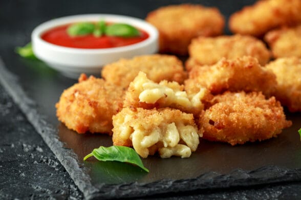 Thumbnail image of Fried,Mac,,Macaroni,And,Cheese,Bites,In,Breadcrumbs,With,Ketchup