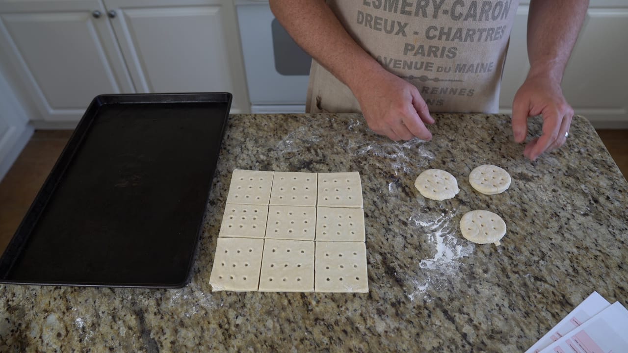 Place hardtack dough on cookie sheet
