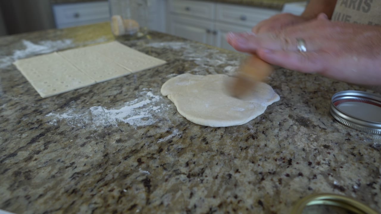 Rolling out the hardtack dough