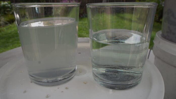Cloudy sediment settles out within a few hours - homemade filtration emergency water system